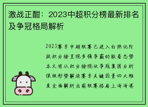 激战正酣：2023中超积分榜最新排名及争冠格局解析